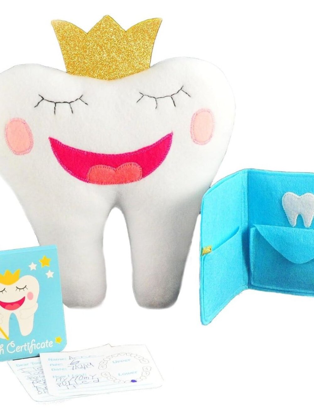 Tooth Fairy Pillow Kit - 3-Piece Set, 9 x 8 in Felt Cover - Holder Pocket, Inter